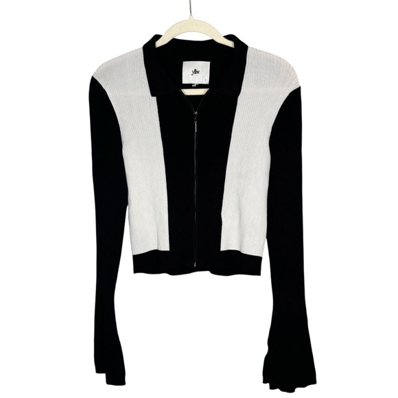 Yllw The Label Sweaters - Yllw the Label Zip Front Ribbed Sweater Jacket S Black White
